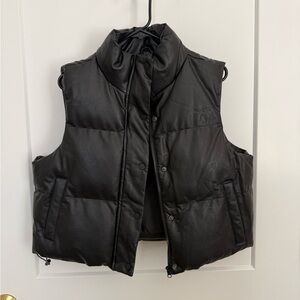 Black leather puffer vest